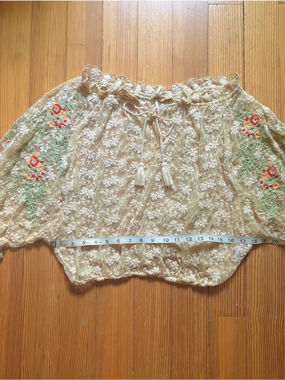 Free People Jubilee Floral Embroidered Sheer Top Sz XS - Picture 10 of 13